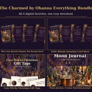 Witchy Printable Bundle | Simmer Pot Recipes, Intention Cards, Moon Journal, Christmas Gift Tags | Cozy Digital Download, Save 14 Dollars
