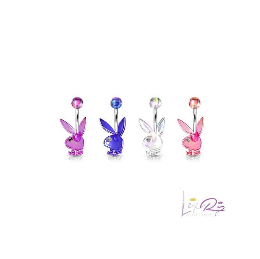 Playboy Belly Button Ring Dangle Barbell Paved Gems Star Bunny 14G Ste –  BodyJ4you