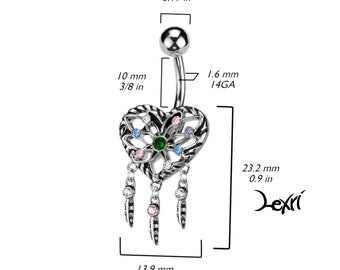 Heart Dream Catcher 316L Surgical Steel Belly Button Ring