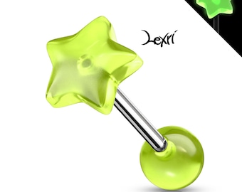 Glow in the Dark Star Top 316L Surgical Steel Barbell Tongue Ring