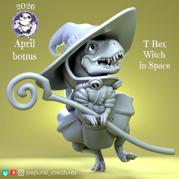T-Rex Witch in Space | Tabletop Miniature | Pepunki Creatures