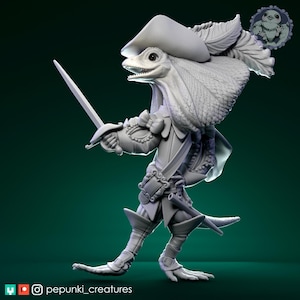Krageneidechse Musketier | Tabletop Miniatur | Pepunki Kreaturen