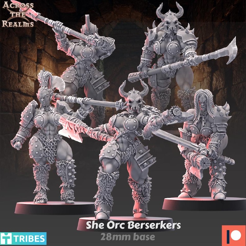 Orc Berserker, Orc Berserker avec deux haches debout - soutenu Orc Berserker, Orc Berserker avec deux haches debout - soutenu