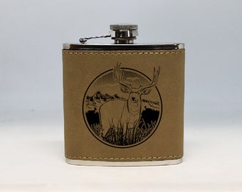 Mule Deer Flask, Personalized Custom engraved Flask