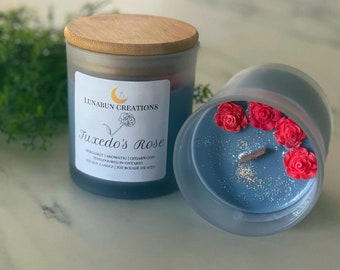 Tuxedo Rose: Anime Inspired, Herbal Musk Scented Soy Wax Candle (7oz Jar)