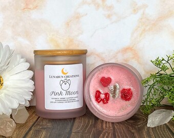 Pink Moon | Sailor Moon Inspired Natural Soy Wax Candle | Glitter Sweet Scented Candle | 7oz Candle Jar | Cute Nerdy Gift for Her