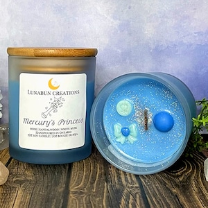 Mercury&#39;s Princess Soy Candle: Anime Inspired, Fresh Scent, Glitter (7oz Jar)