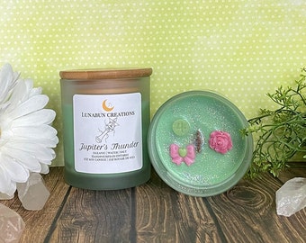 Jupiter’s Thunder | Anime Inspired Natural Soy Wax Candle | Glitter Herbal Scented Candle | 7oz Candle Jar | Cute Nerdy Gift for Her