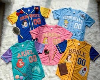 Camiseta de béisbol personalizada con número de princesa Disney, regalo para niños, camiseta personalizada para amantes de Disney, cuello redondo Y2K, regalo de cumpleaños de princesa Disney