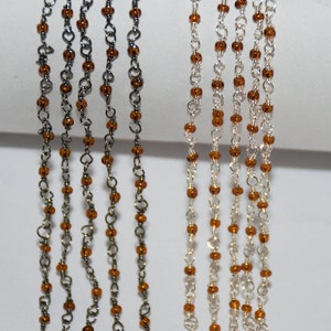 Mozambique Garnet quartz Silver & Black Plated Rosary chain, beaded Rosary Chain, handmade Chain, jewelry finding chain, 2mm beads chain