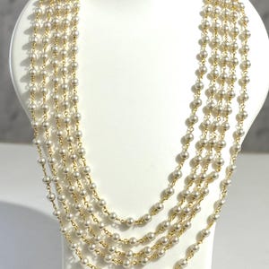 6mm White Pearl Beaded Necklace, Gold Plated 5-Layer Rosary Chain, Handmade Dainty Fashion Jewelry, Unique Gift for Her