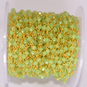 Prehnite quartz beads rosary chain, Bulk Roll chain, Gold plated rosary Chain, Beaded Chain, Fashion jewelry body chain, 3mm faceted bead