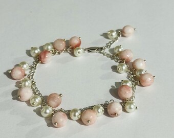 Mondstein und Jade Edelstein Armband - 8 mm Perlen, 6 mm Perlen, versilberte Kette, verstellbarer handgemachter Unisex Schmuck für Herren Damen