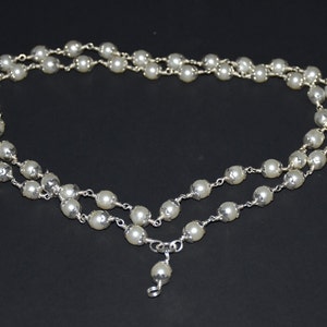 925 Solid Silver Pearl Chain Mala, 8mm Pearl Beads Necklace, 54 Beads Beaded Necklace, Pearl Mala, Handmade Pearl Beads Necklace
