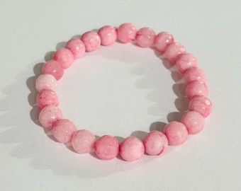 8mm Pink Moonstone Beaded Bracelet, Stretchy Handmade Bracelet, Elegant Beaded Jewelry, Gift for Her