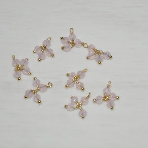 1+3 Pink Quartz beads Charms, Brass Wire wrapped Beads, Earring Necklace Charm, Gemstone Dangle Beads, 3mm Faceted bead charms, Rosary Parts