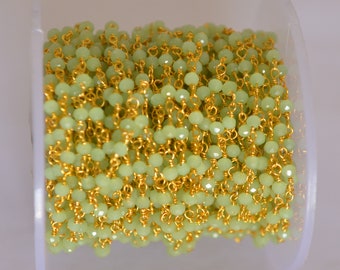 Prehniet glazen kralen rozenkrans ketting, kralen kralen rozenkrans, Rondelle kralen Bulk Roll keten, 3mm gefacetteerde kralen rozenkrans, sieraden maken lichaamsketting