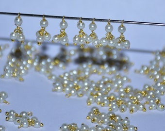 Dije de perla blanca de 3 mm chapada en oro, cuenta envuelta en alambre, accesorio de joyería