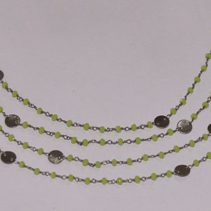 Peridot glass beads With coin charms rosary chain, beaded rosary, craft chain, 3mm faceted beads rosary, jewelry making rosary, rosary chain