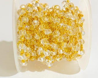 Catena del rosario con perline di cristallo trasparente da 6 mm, catena avvolta in filo, catena di perline, catena per il corpo con perline sfaccettate, catena a piedi