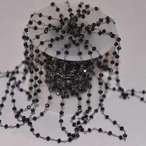 Black Plated Black Beads Bulk Rondelle Rosary chain, 3mm Stone Beads chain, Rope Chain, Beaded Chain, Bulk Roll chain, Faceted bead chain