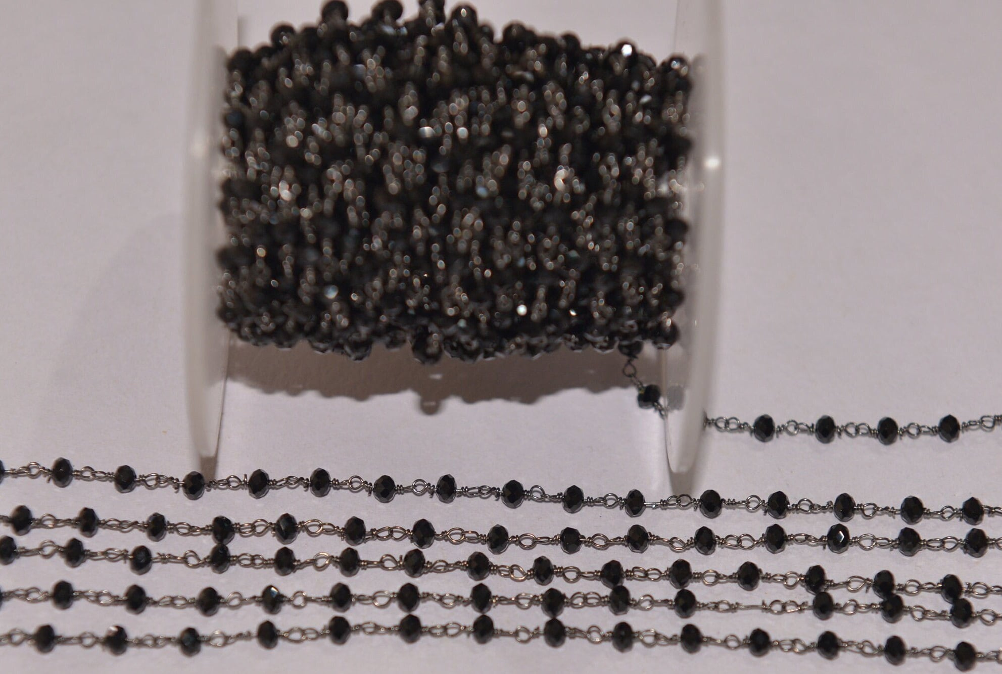 Facted Rope Chain Black Plated Black Beads Bulk Rondelle Rosary Chain, 3mm Stone Beads ...
