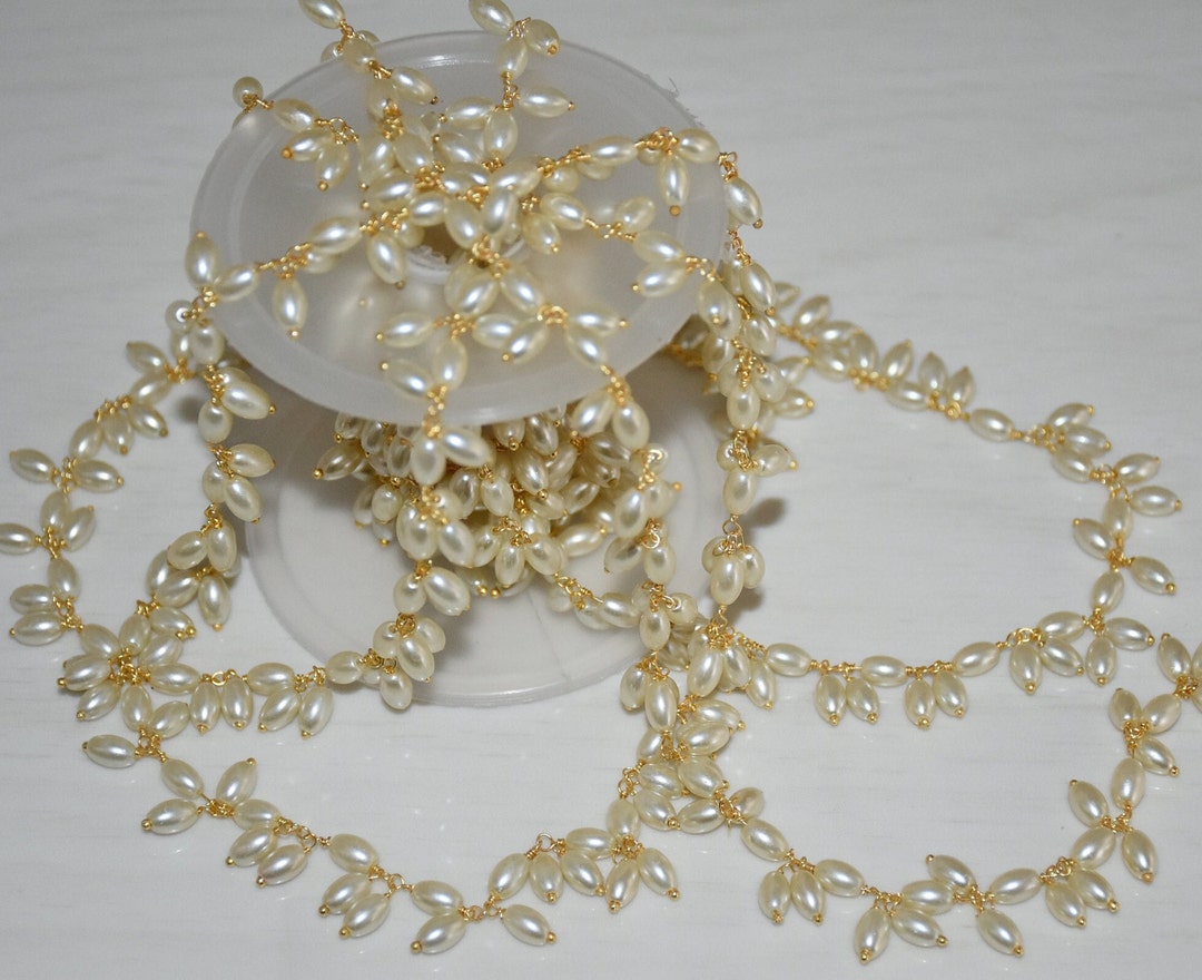 Rice Pearl Cluster Chain, Beaded Bulk Roll Chain, 3-4mm Rice Pearl ...
