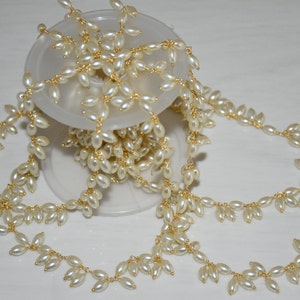 Rise Pearl Cluster Chain, beaded bulk roll chain, 3-4mm rice pearl Rosary Chain, Dangle cluster chain, glass beads rosary chain, belly chain