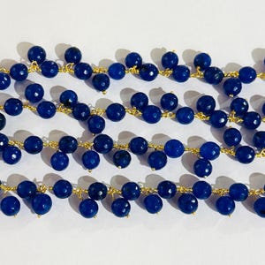 8mm Blue Jade Rosary Chain, Faceted Beaded Gold Plated Chain, Dangle Belly Chain, Cluster Jewelry Making Supply, Fashion Jewelry Chain