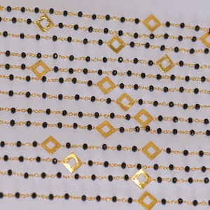 3mm Black faceted beads With Square charms rosary chain, beaded beads rosary, Rondelle beads Rosary, black glass beads rosary, craft chain