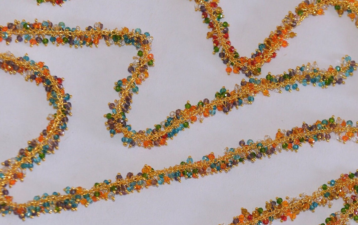 Facted Rope Chain Multi Crystal Bead Thick Rosary Chain. Beaded Chain. Rope Chain ...