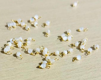 3mm White opal gemstone round bead charms, single Wire wrapped Charms, Earring Components, Necklace Charm, beaded Dangle Bead, craft charms