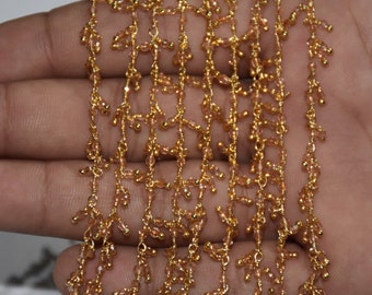Idroperline di quarzo rosa Catena del rosario a grappolo, Catena di perline di perline, rosario per la creazione di gioielli, rosario di idroperline da 2 mm, catena del ventre pendente
