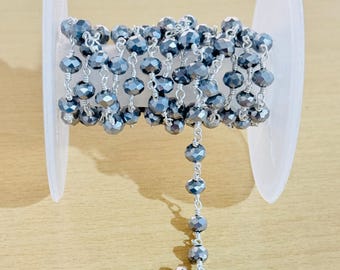 6mm Silver pyrite beads beaded rosary chain, Wire wrapped Chain, rondelle beads chain, faceted bead jewelry making body chain, chain by foot