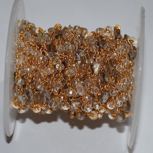 Natural crystal Oval beads rosary chain, Bulk Rondelle  Beads Chain, Beaded Chain,4mm Faceted crystal bead chain, Bulk Roll Chain, Handmade