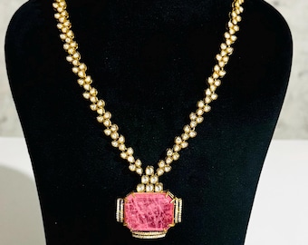 Pink Doublet Gemstone Necklace Set, AD Polki Indian Bridal Jewelry