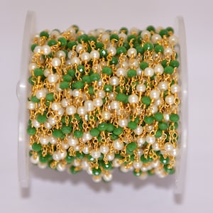 Grüner Quarz & Perlenbetten Rosenkranz Kette, 3mm facettierte Glasperlen Perlen Rosenkranz, Rondelle Perlen Schüttgut Kette, Rosenkranz für die Schmuckherstellung