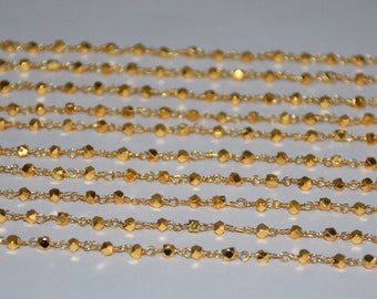 beautiful brass beads rosary chain. Bulk Rondelle beads Rosary Chain. gold plated Wire Beaded Chain.  jewelry finding chain, 3mm brass Chain