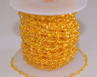 Gele kwartskristal kralen rozenkrans ketting, Bulk kralen ketting, 3mm gefacetteerde kralen ketting, sieraden maken lichaamsketting, vergulde rozenkrans ketting