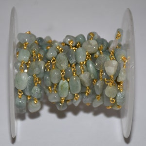 Naturel Oval Aquamarine beads Rosary Chain, Beaded rosary, oval gemstone bead rosary Chain, aquamarine bead bulk roll, jewelry making rosary