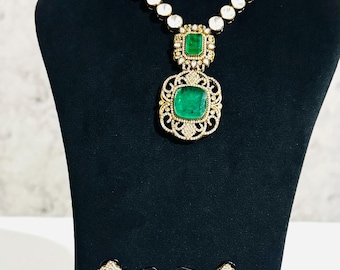 Groene doublet polki ketting set, Kundan Indiase bruidssieraden