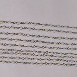 White Rainbow crystal beads rosary chain, Black Plated rosary chain, crystal beads beaded chain, 3mm faceted beads chain, jewelry body chain