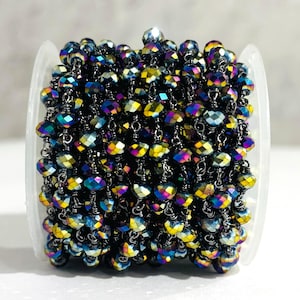 Pfau Pyrit Rosenkranz Kette, 6 mm facettierte Perlen, schwarz überzogener Messingdraht gewickelt, Großperlenkette, Schmuckherstellungszubehör, handgemachte Kette