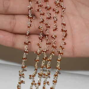 1-100 feet 2mm Garnet glass beads cluster rosary chain, Silver Plated dangle Chain, Beaded cluster rosary, craft jewelry making body chain