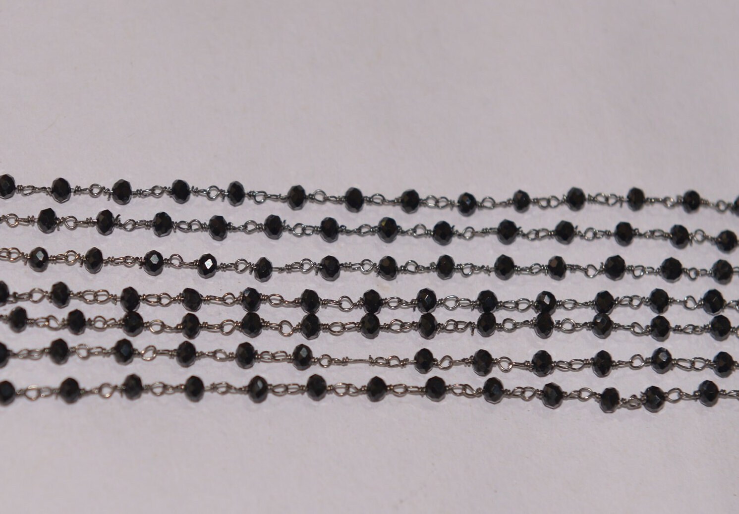 Facted Rope Chain Black Plated Black Beads Bulk Rondelle Rosary Chain, 3mm Stone Beads ...