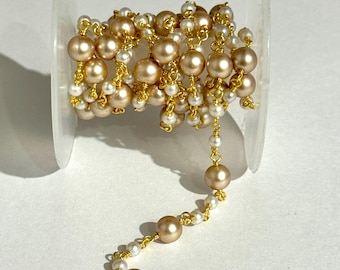 2 フィート、6 ～ 7 mm の孔雀色のセミバロック形の天然淡水真珠の