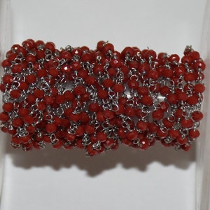 1,2,3......50  Foot Red Ruby Glass Beads Rondelle Rosary Chain, Steel Wire Wrapped Chain,  Rosary Chain, Rosary,