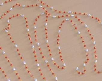 Catena del rosario con perline di vetro perline di corallo rosso e aumento, catena del rosario di perline Rondelle, rosario di perline di perline, catena di perline di cristallo da 3 mm, catena del corpo