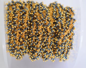 Gold Plated AB Black Thick Rosary Chain, Beaded Chain, Thick Rosary Chain, Dangling cluster chain, Angoori chain, 2mm bead chain, Rope chain