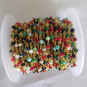 Multi Color faceted beads rosary chain, gold plated rosary chain, beaded beads rosary chain, 3mm beads rosary chain, jewelry making supplies